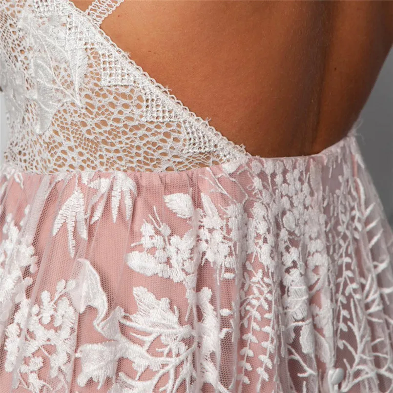 Женское кружевное платье с принтом летнее в пол без рукавов лямкой через шею