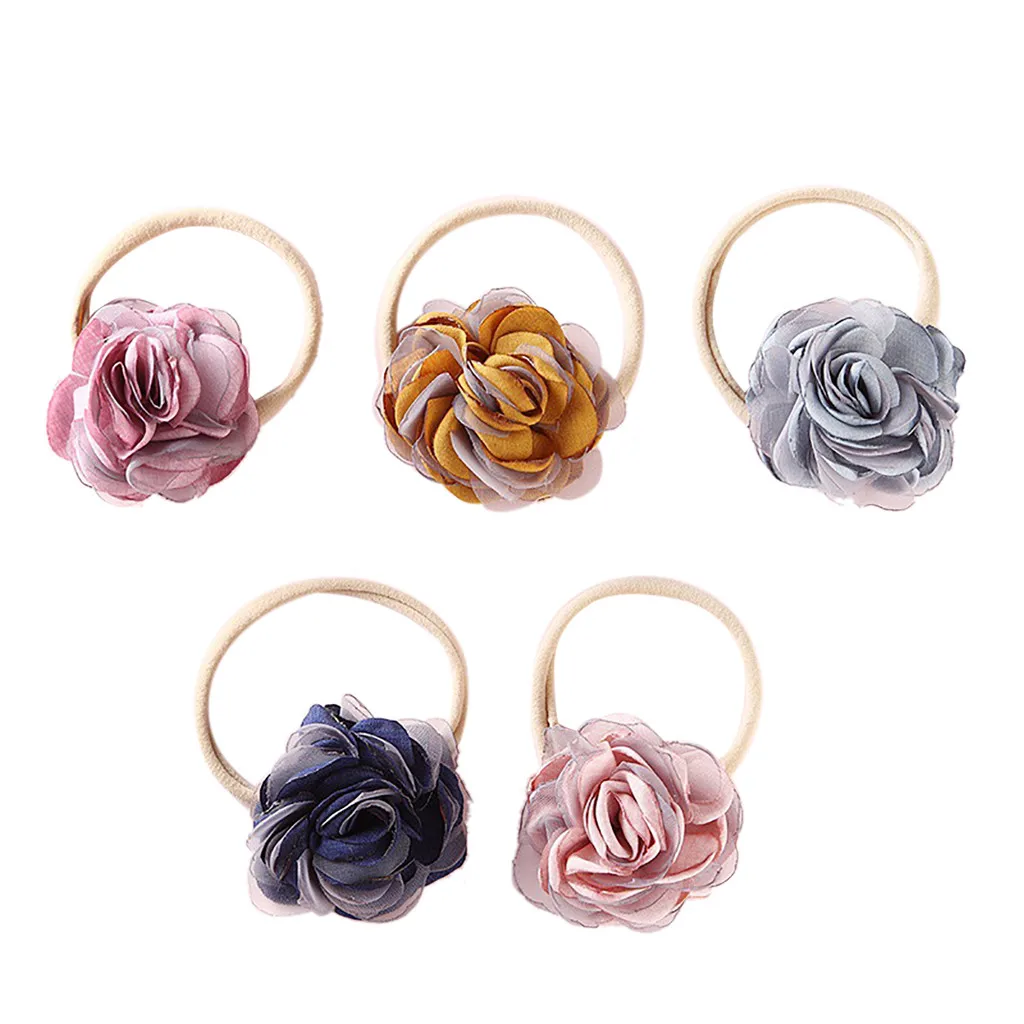 

Infant Kids Girl Headband Cute Flower Elastic Hair Bands For Girls Turban Wraps Nylon Scrunchie Hairband Baby Hair Accessories