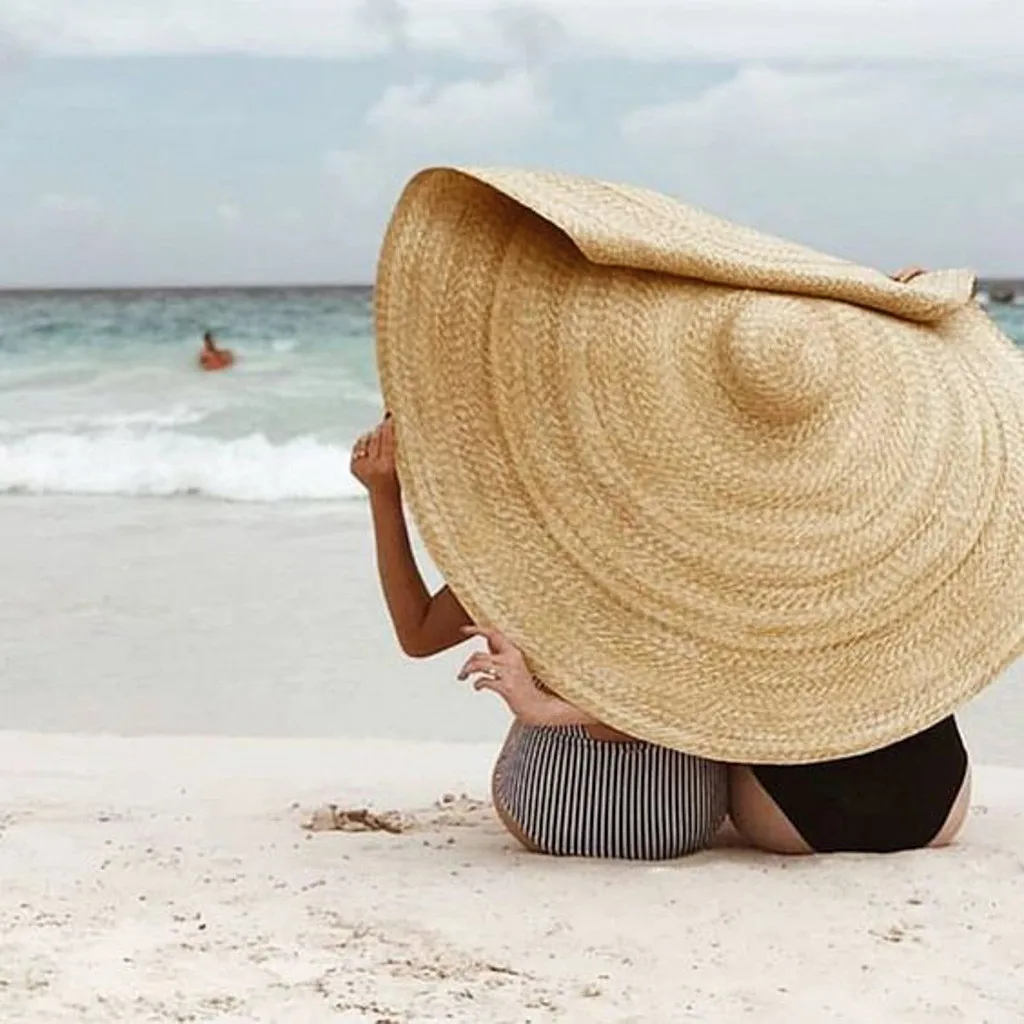 

2019 Hot Super Large Straw Sun Hat Fashion Anti-UV Sun Protection Beach Fold-able Cap Body Covered Summer Big Hats Modis Czapka