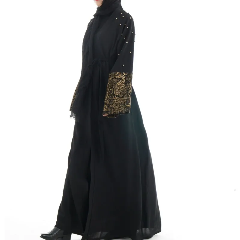 Элегантное мусульманское длинное черное платье мусульманской расцветки с