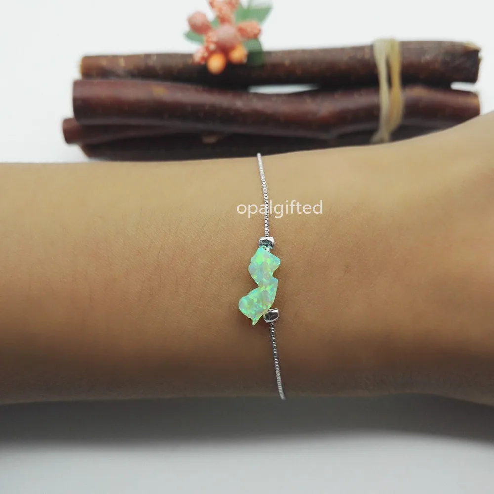 1pc Free Shipping Blue 5.6x13mm NJ Opal Synthetic New Jersey Map Fire Island Bracelet with 925 sterling silver | Украшения и