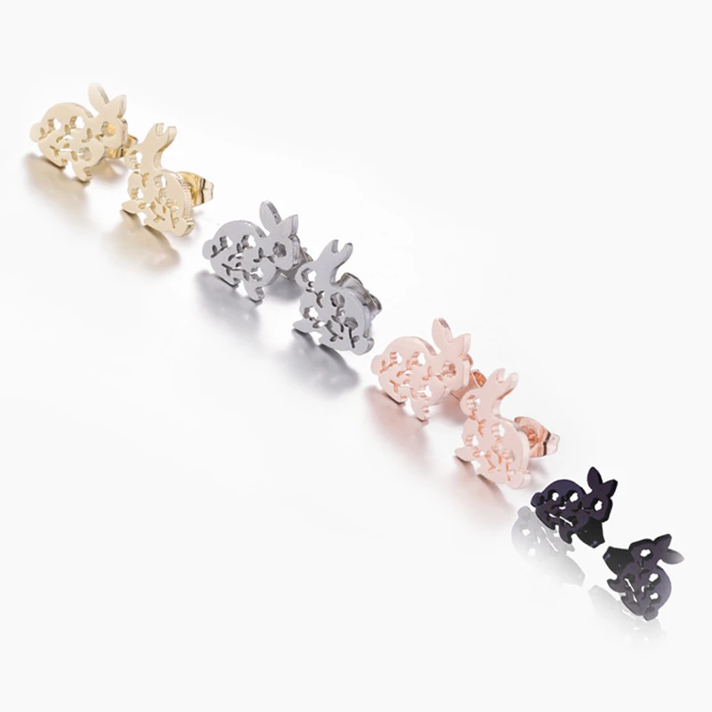 Tiny Bunny Earrings Studs Minimalist Rabbit Animal Stainless steel | Украшения и аксессуары