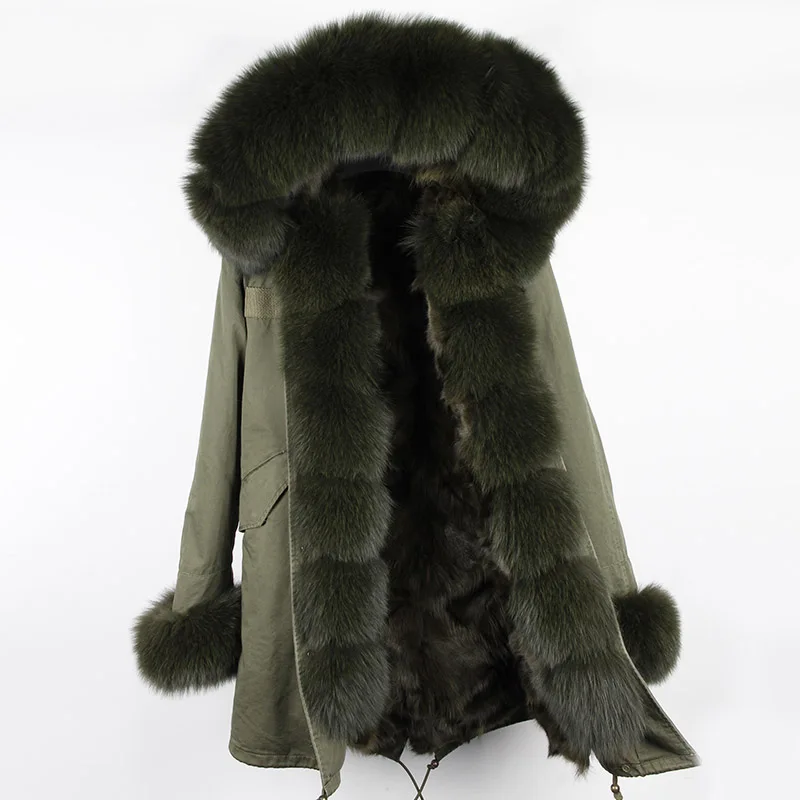 Furlove Women's Luxury Large fox fur Collar Cuff Hooded Coat Detachable Real Fox Fur Liner Parkas Outwear Long Winter Jacket|long winter
