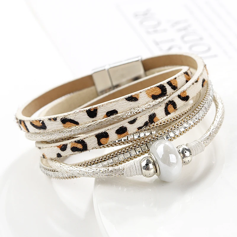 ALLYES леопардовый узор Очаровательные кожаные браслеты для женщин Ретро Бохо
