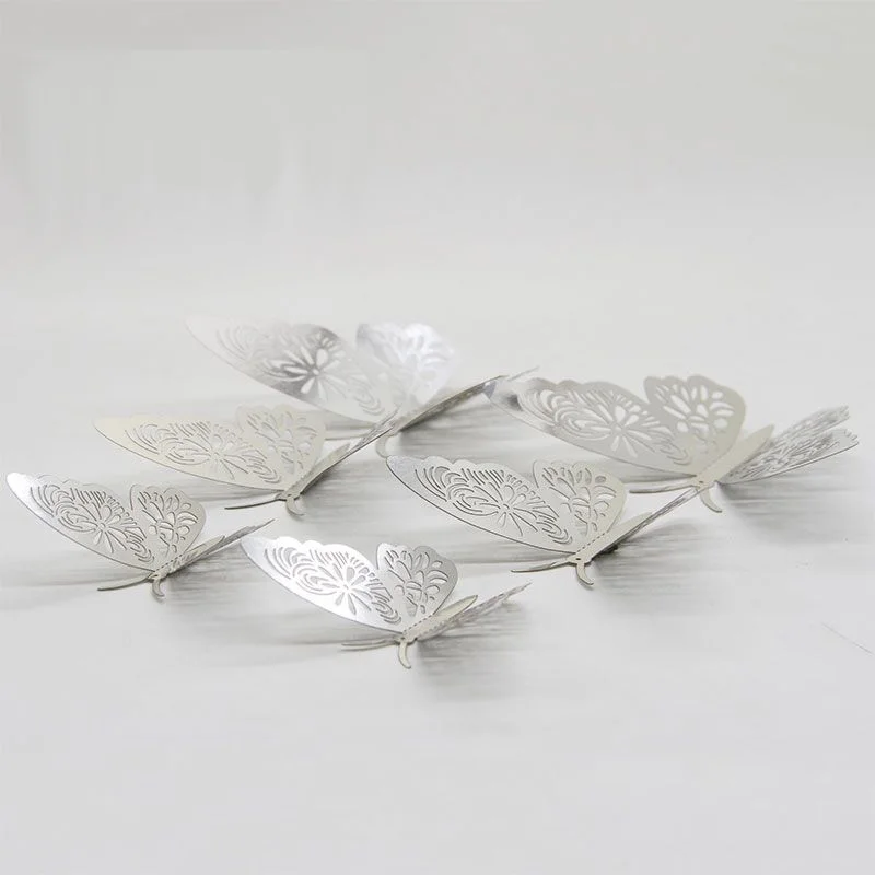 12 шт Золотые/серебряные 3D полые бабочки настенные Стикеры для украшения дома комнаты бабочки на стену свадебный Декор наклейки на холодильник s - Цвет: Silver