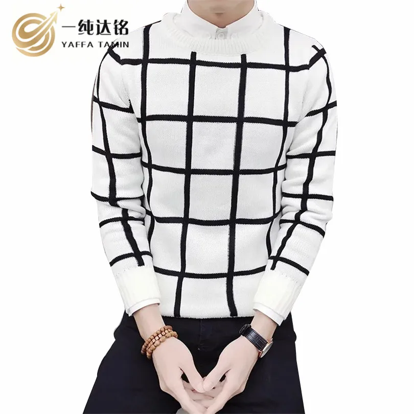 

Plaid Sweater Men Brand Pullovers Casual Sweater Male O Collar Stripe Simple Slim Fit Knitting Mens Sweaters Man Pullover Men