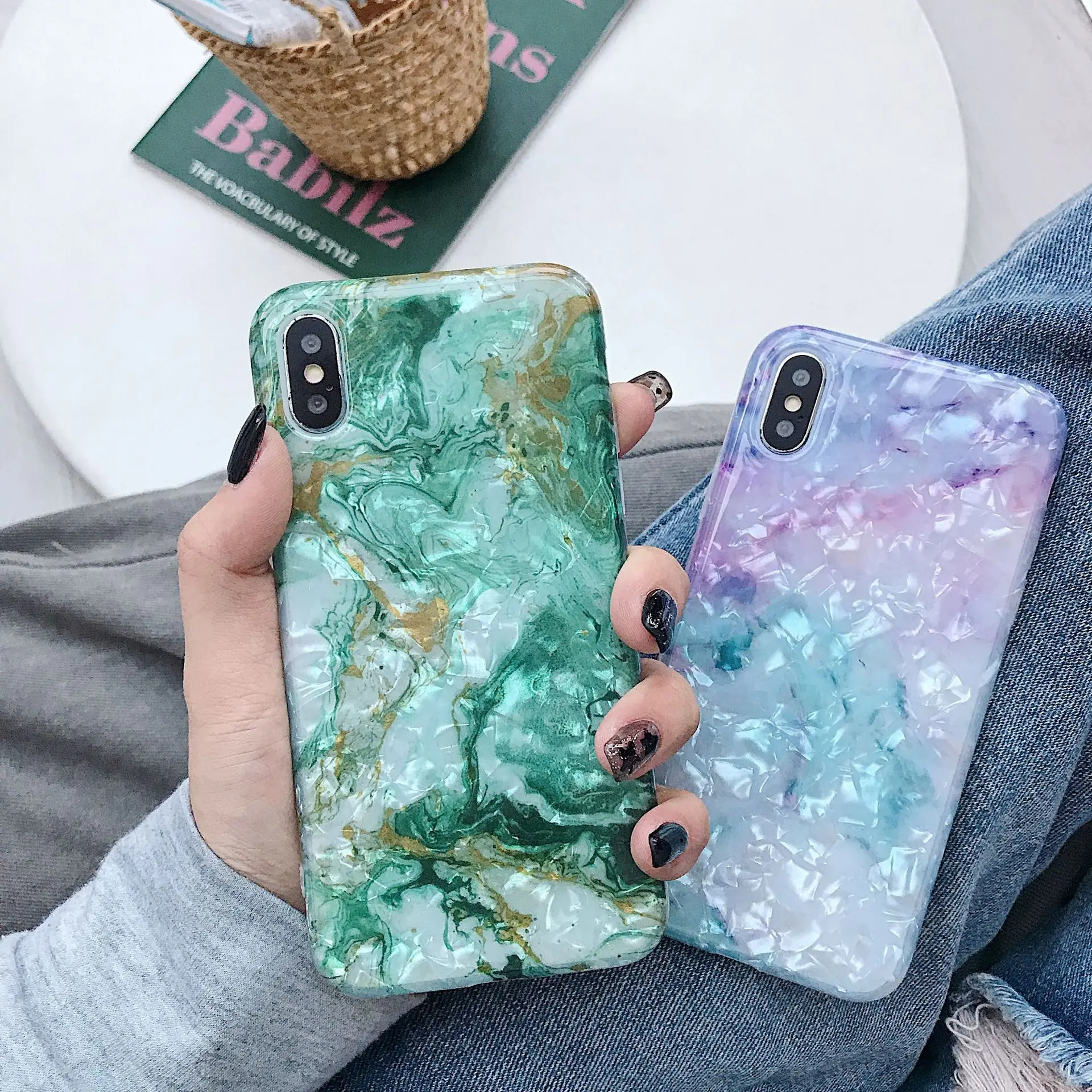 LoliHippo Зеленый Мраморный Мягкий силиконовый чехол для телефона защитный iPhone X 7 8 6 6S
