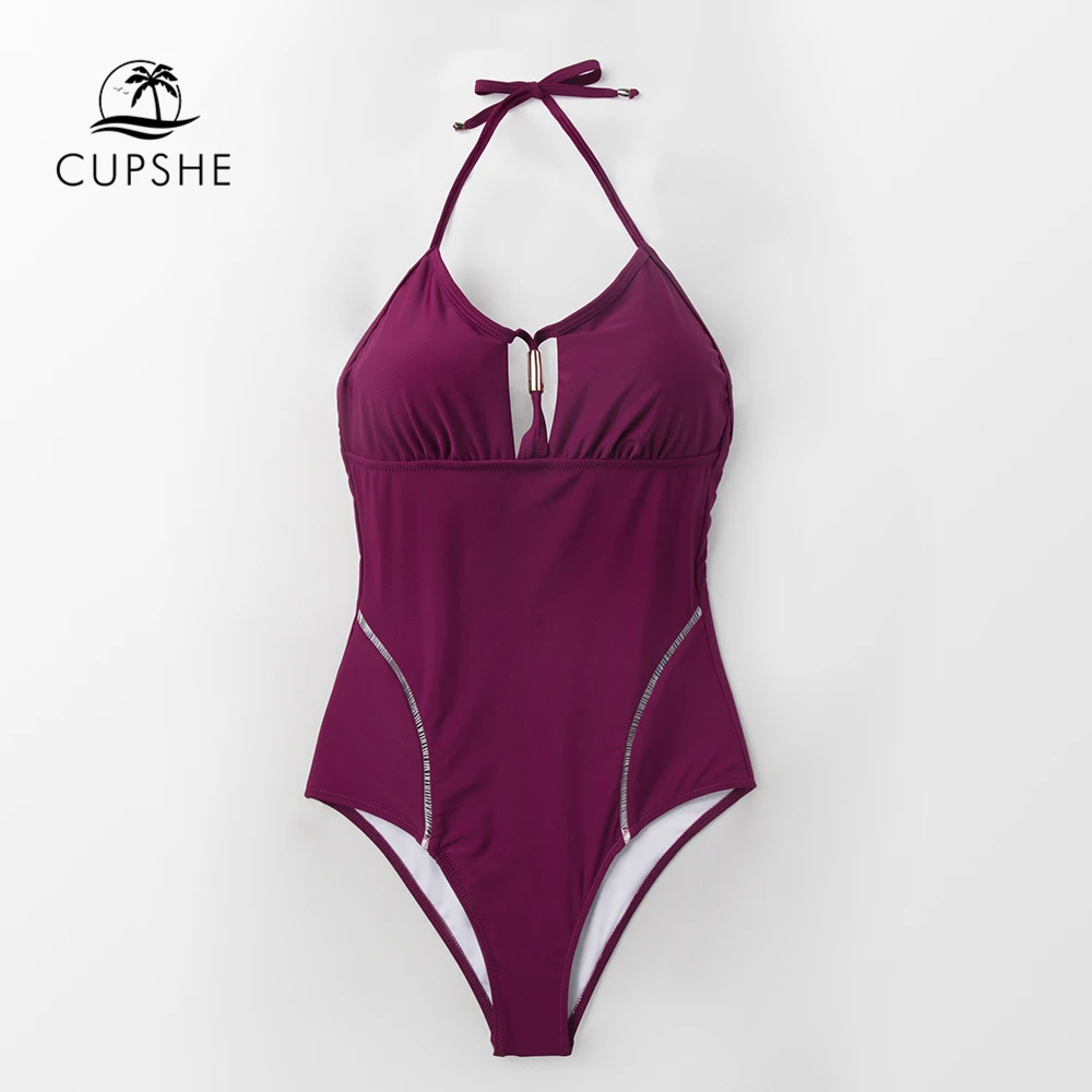 CUPSHE однотонный Фиолетовый купальник с открытой спиной Холтер Цельный женский