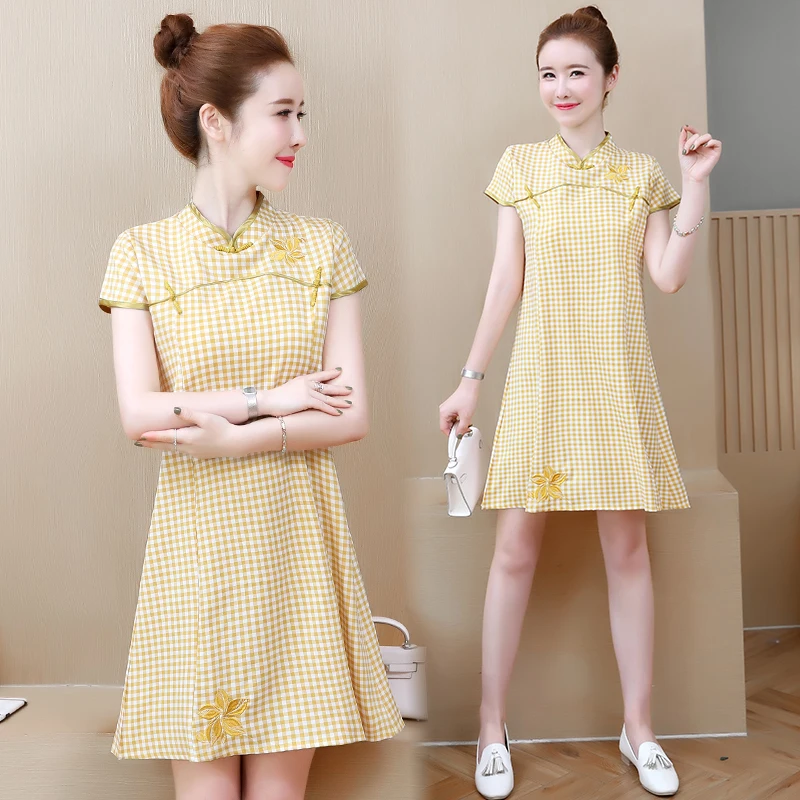 Шелк атлас cheongsam китайское традиционное платье vestido короткий рукав женский Высокий воротник qipao вечерние платья