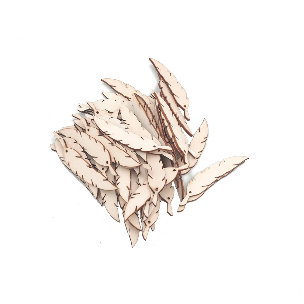 50 шт. перо Форма лазерная резка дерева украшение Деревянный крафт Свадебный