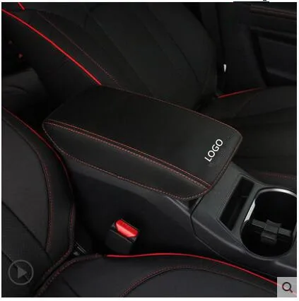 Кожаный подлокотник из углеродного волокна для Subaru XV 19 AB394 - Название цвета: Black Brown Thread
