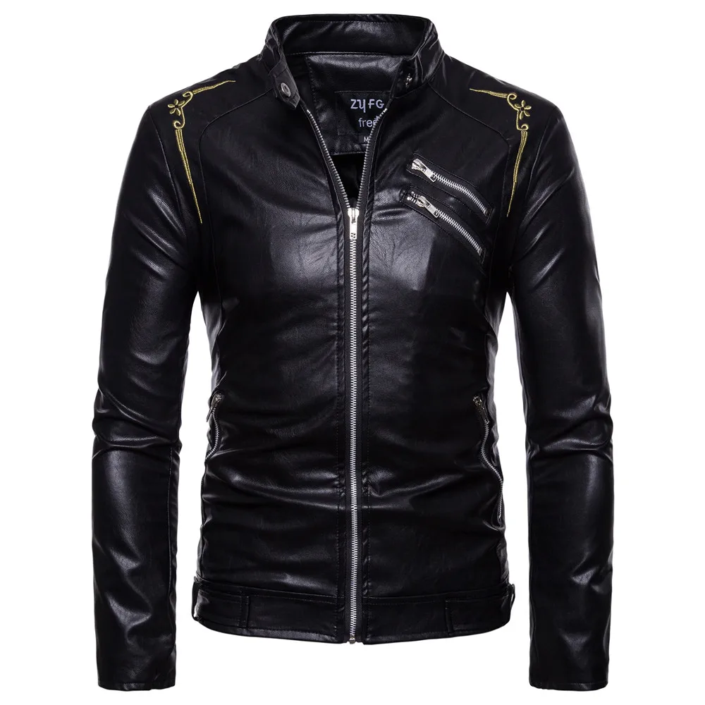 

Men Leather Motorcycle jacket fashion 80s long sleeves top coat Wind proof zipper clothes Dropshipping hot sale Genuine jackets