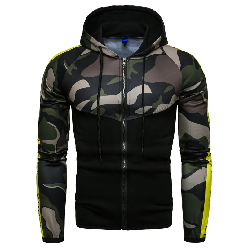 2019 New Arrival Mens Fashion Spring Camouflage Patchwork Hoodies Zipper Cardigan Sweatshirts Slim Fit Sportswear Plus Size | Мужская