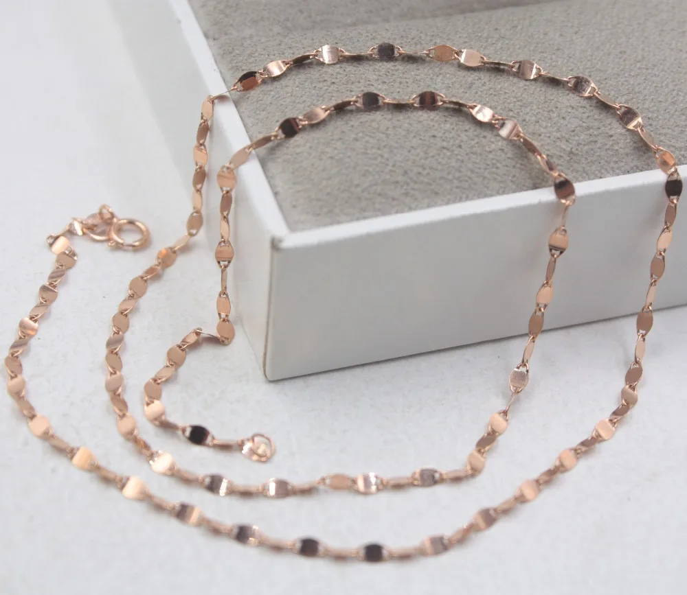 

Real 18K Rose Gold Necklace Woman's Elegant Tile Link Chain 17.7"L 2.1mmW Fashion Lady About 2g