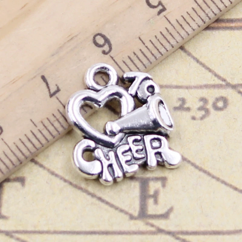 10 шт. Подвески Cheer Love Cheerleading 17x16 мм тибетские из серебра антикварные ювелирные