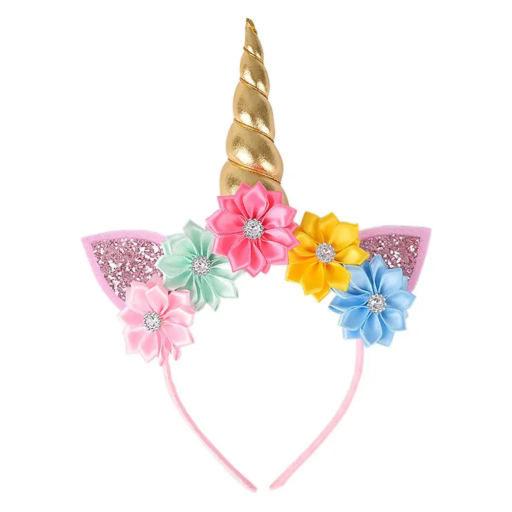 Цветок Единорог повязка на голову для маленьких девочек розовый/Золотой день