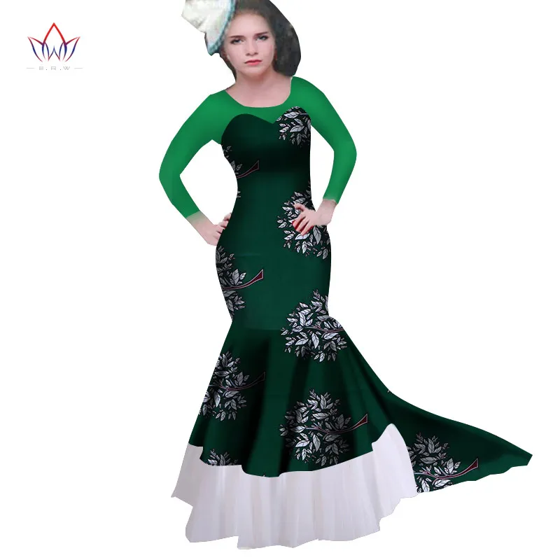 New African Women Long Dresses Dew Shoulders Formal Elegant Print Wax Party Gowns Plus Size Dress AT2277 | Женская одежда