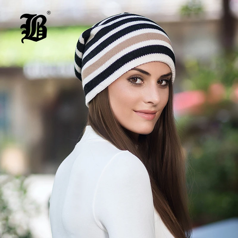 [FLB] зимняя шапка Skullies Beanies для вязаной шапки женская маска Толстая Балаклава ушанка шерстяная полосатая шапочка шапки F18057