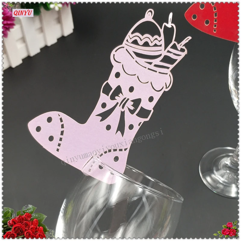 Рождественские носки бокал для вина карточка табличка с именем эскорт Женский