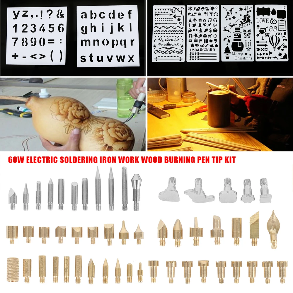 Durable Wood Burning Pen Tips Set Soldering Pyrography Solder Nozzles With 2pcs Stencils Kit Tool for DIY Hobby Craft | Инструменты