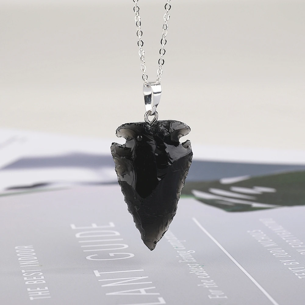 

1pc Obsidian Vintage Necklace Men Arrow Pendant Simple Chain Bead Arrow Long Men Necklaces Jewelry Gift