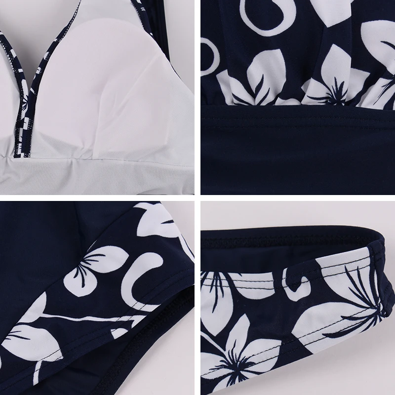 

Andzhelika Women Swimwear One Pieces Swimsuits pint Floral Patchwork Solid high waist bathing suits Plus Size Swimwear 8285-1