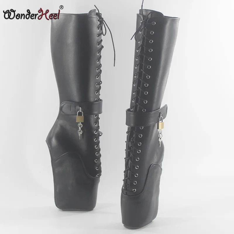 Женские сапоги до колена Wonderheel обувь на танкетке 18 см матовая кожа со шнуровкой