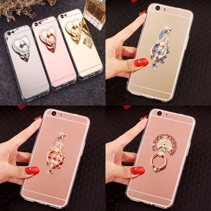 Чехол для Redmi note 3, 4, 5, 6 A X, чехол для Xiaomi 8, E, 2, 1, 5S plus, max3, love heart, алмазный, павлин, блестящий, зеркальный чехол, 360, кольцо
