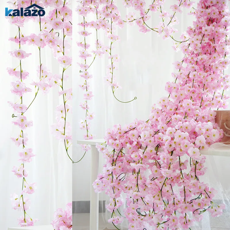 Высокое качество 200 см Сакура вишня ротанговая лоза Искусственные цветы