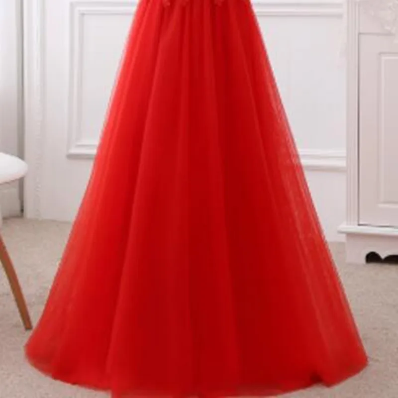 Red Long Robe de soiree прозрачное кружевное длинное вечернее платье трапециевидной формы с глубоким вырезом и коротким рукавом, платье для выпускного вечера - Цвет: Red Long