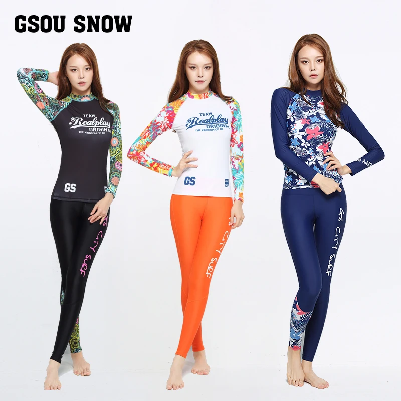 Women patchwork wetsuit two-piece swimming suit female split long-sleeve sunscreen swimming jacket and long pants suit dive skin