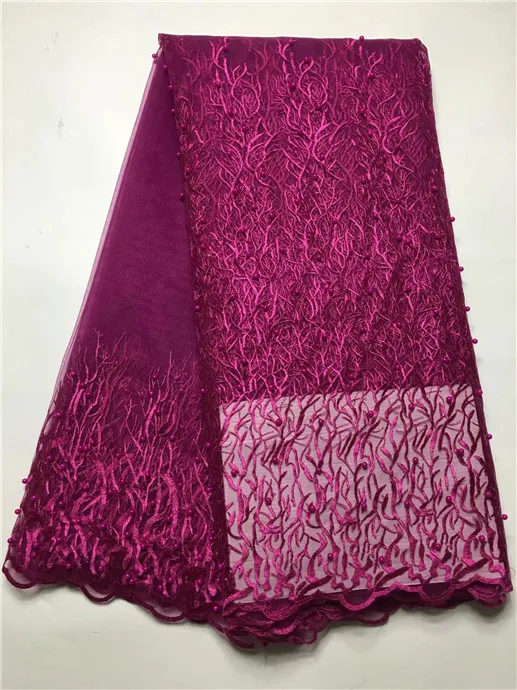 Фиолетовая нигерийская французская кружевная ткань 2018 африканская Тюлевая