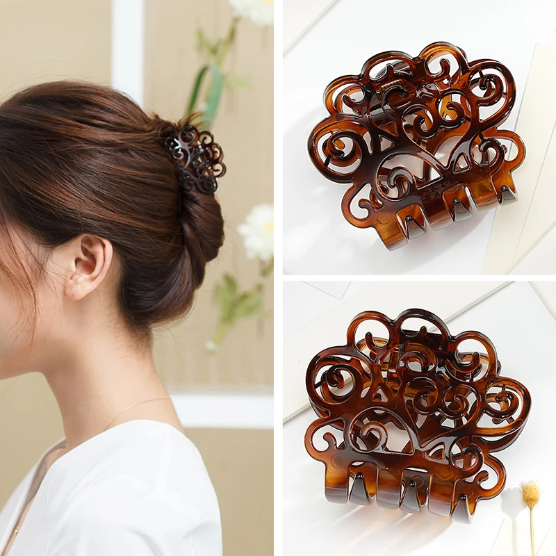

CHIMERA Brown Vintage Hair Claws Women's Hollow-out Cellulose Acetate Hair Crab Pins Clip Simple Ponytail Holder Jaw Accessories