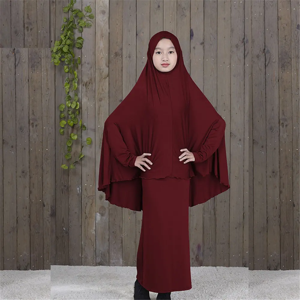 Традиционная одежда для девочек; abaya Hijab; комплект из двух предметов; мусульманская одежда для молитвы; детская однотонная свободная одежда; большие размеры; abaya s D828