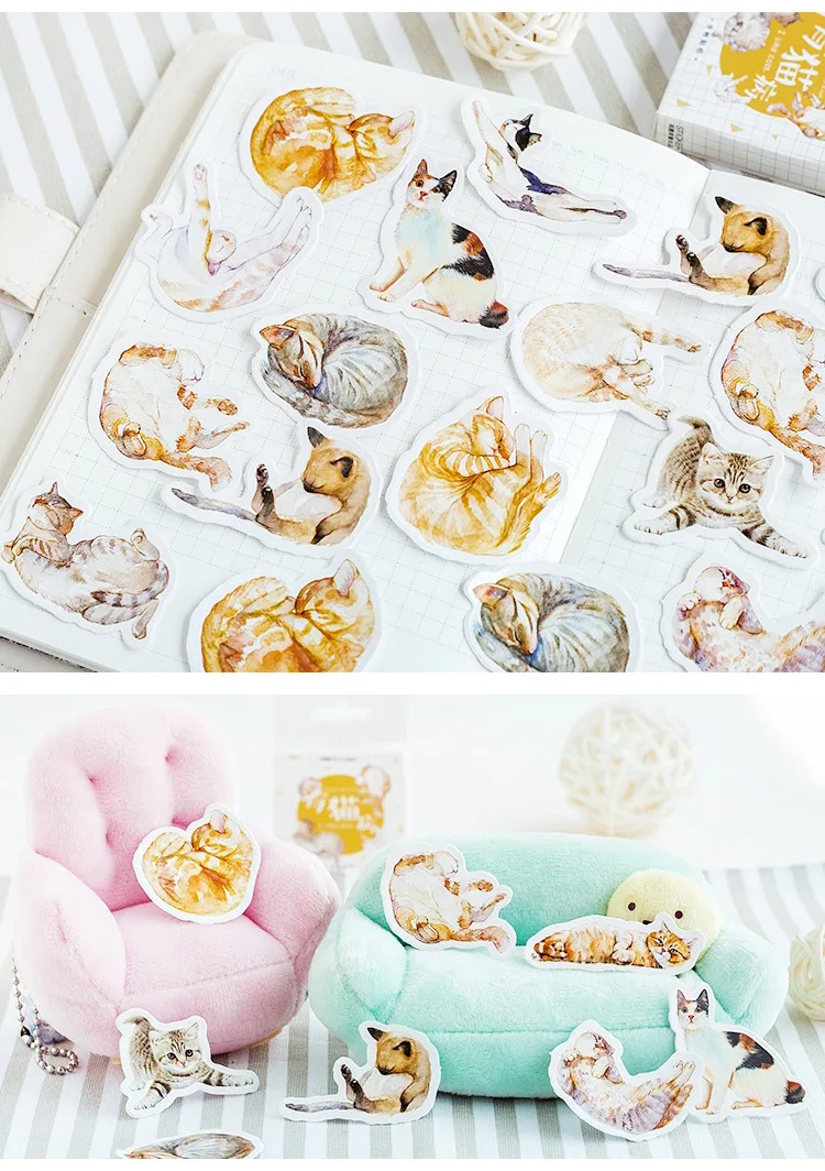 45 шт./кор. милый кот наклейки Kawaii канцелярские наклейки мультфильм стикеры на клейкой основе для Декоративные Дневник в стиле Скрапбукинг Фотоальбом