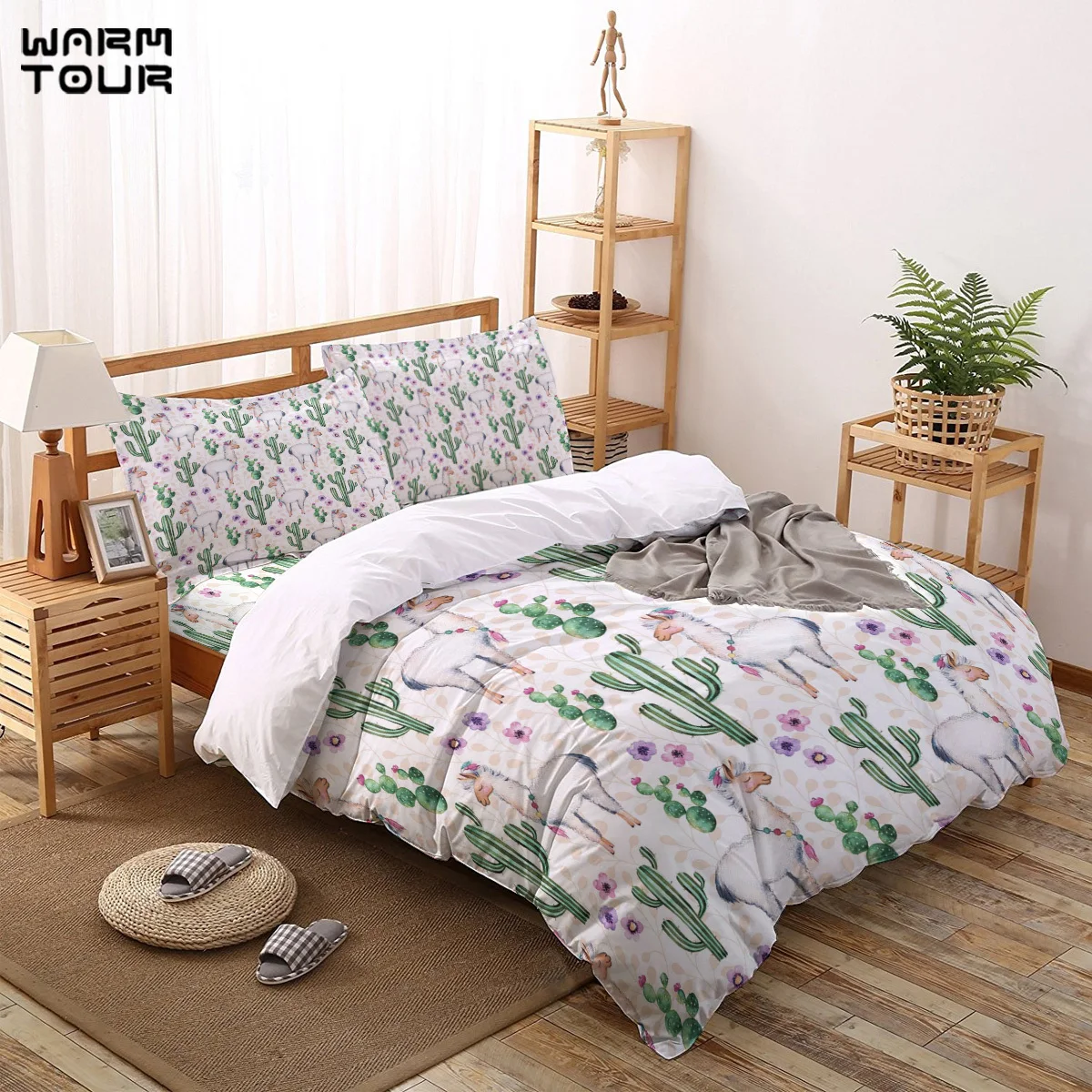 WARMTOUR пододеяльник Llama Llamarama + С КАКТУСОМ комплект из 4 предметов Комплект