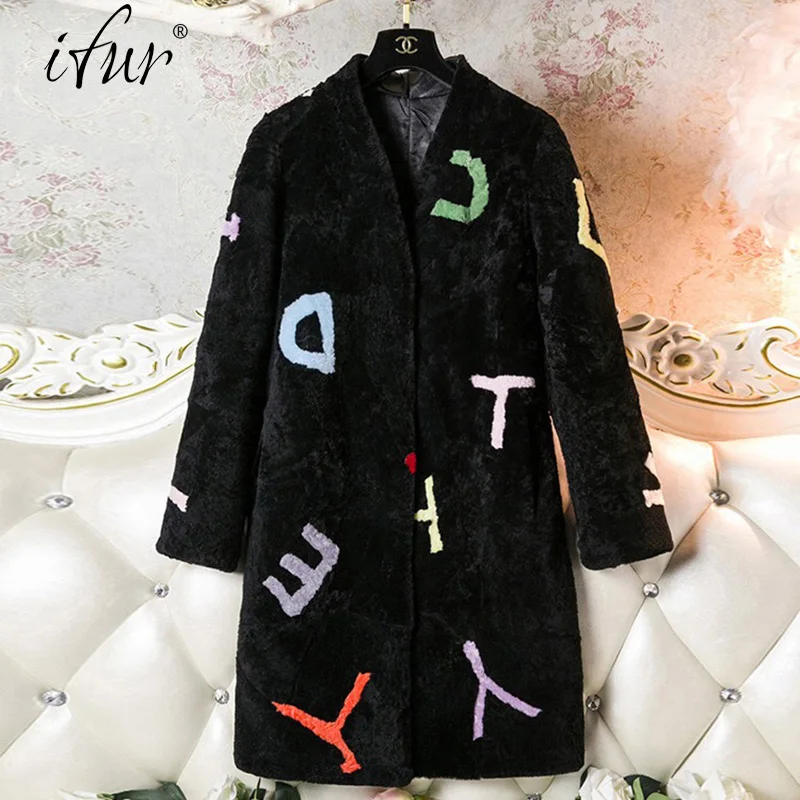 Женская длинная куртка из овечьей шерсти Элегантное зимнее пальто натуральной