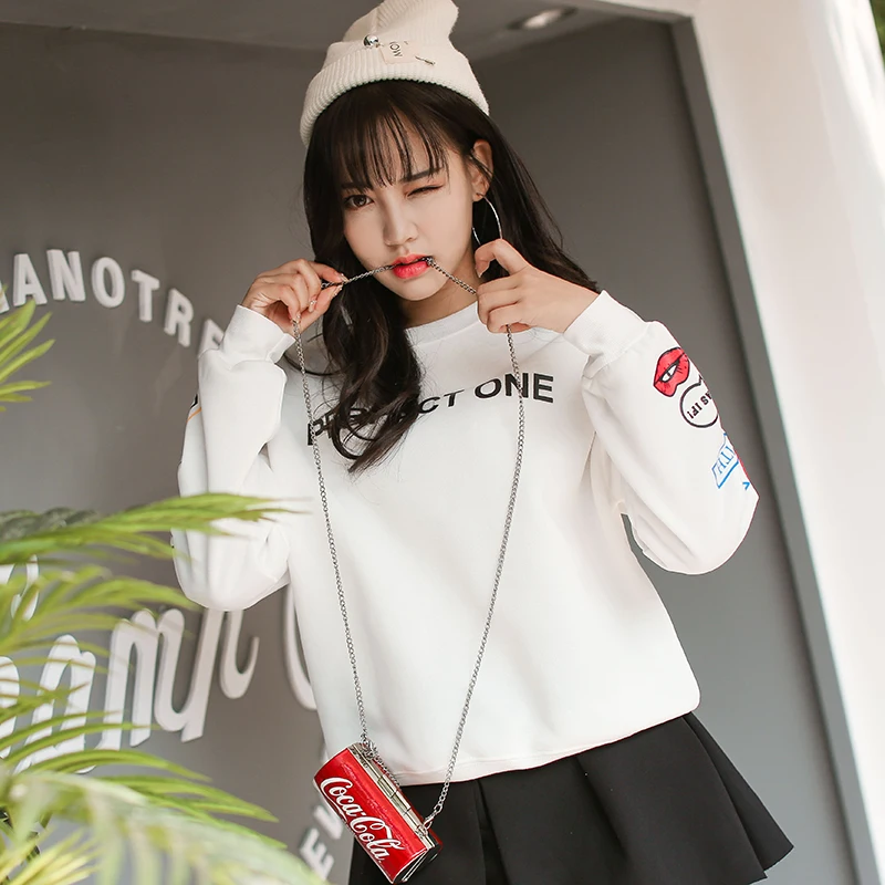 New Cartoon Anime Harajuku Sleeve Print Plus Velvet Thick Sweatshirts Female Student Shirt Lazy Fashion Women's Clothing | Женская