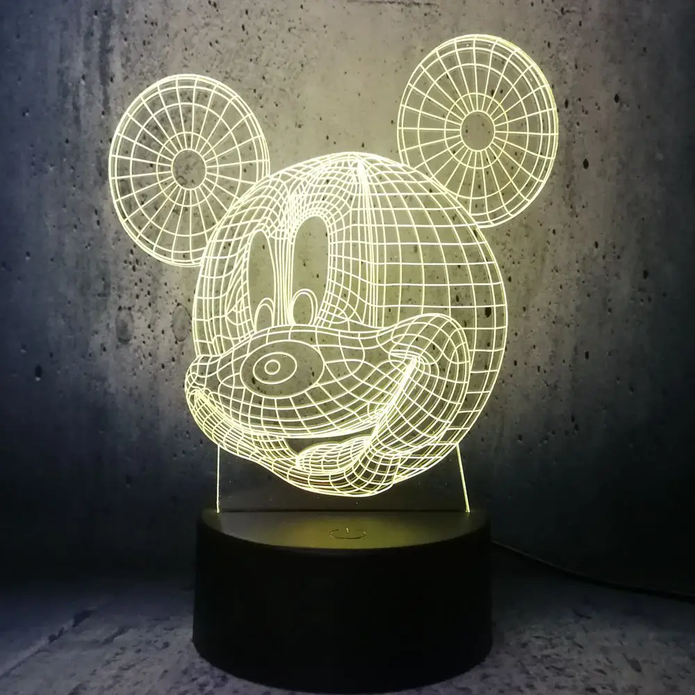 Кавайная голова Микки Мауса 3D Светодиодная лампа для дома ночник многоцветный RGB
