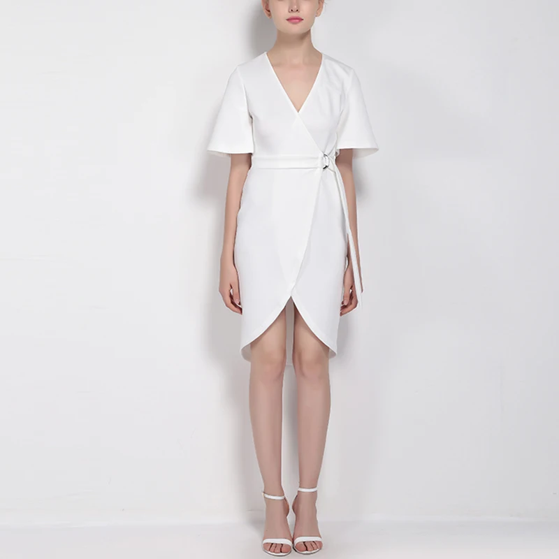 Женщины Летнее Платье 2016 Т Рубашка С Коротким Рукавом Глубокий V Шеи Вскользь