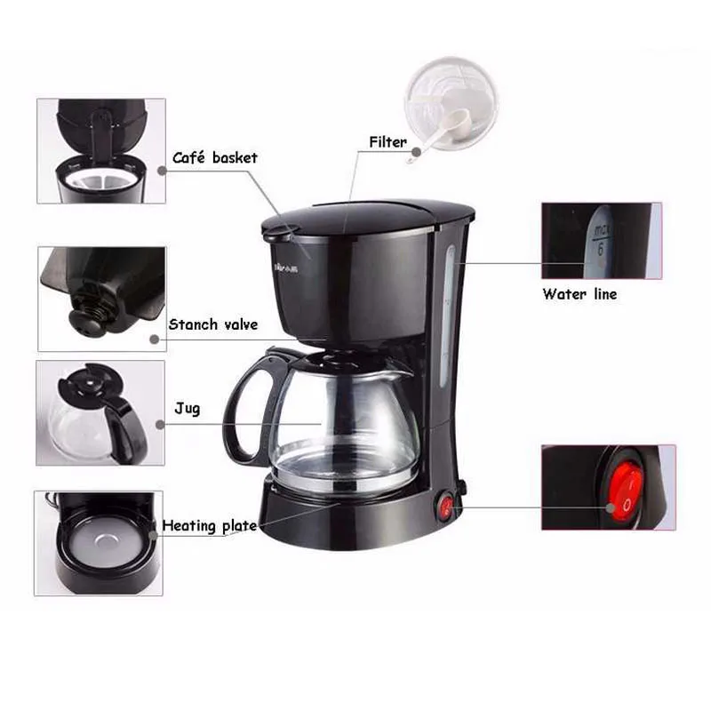 

Seamoy 600ML Electric Drip Coffee Maker Machine Black Hourglass Make Cafe Tea Multifunctional Espresso Coffee Machine 550W