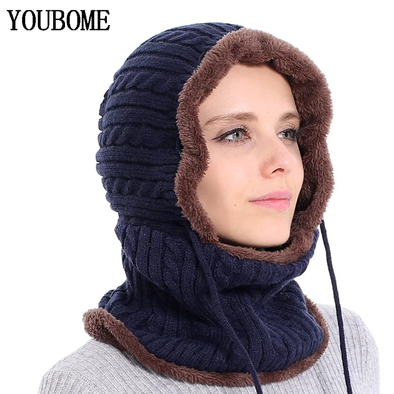 YOUBOME новая зимняя вязаная шапка, шарф, женские черепа, вязаные шапочки зимние, шапки для женщин и мужчин, теплая маска, Толстая Женская шапка, шапка