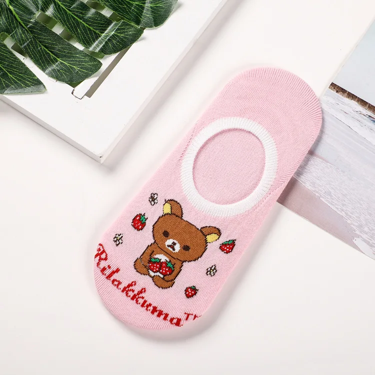 4 Мультфильм Rilakkuma принт Носки с милым медведем, Забавный Новинка Невидимый женские весенние, летние носки впитывают пот Нескользящие коттоновые носки - Цвет: 4