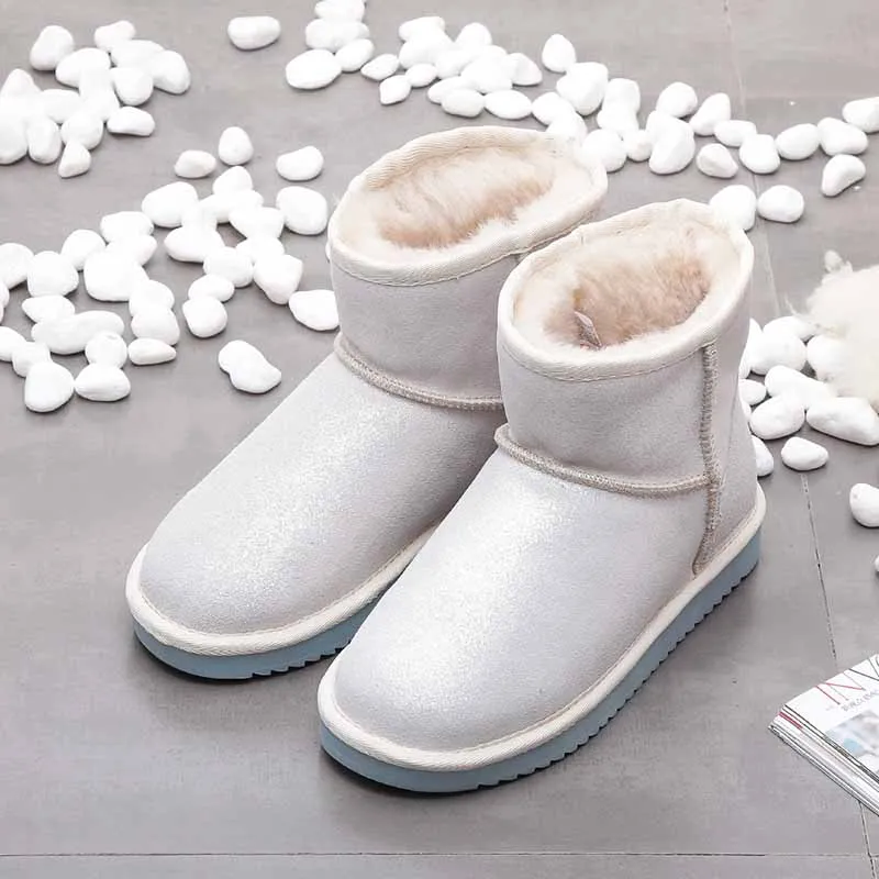 White MIYAGINA; Новинка года; модные зимние ботинки из натуральной воловьей кожи; классические женские ботинки в австралийском стиле; теплая зимняя обувь для женщин - Цвет: White