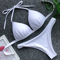 2021 halter bra cup bikini sexy swimsuit female white swimwear women push up bikini set brazilian bathing suit bandeau swim suit