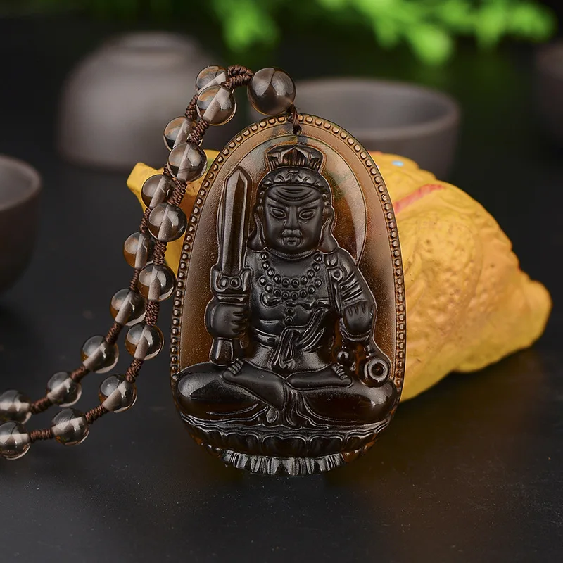 Буддийское ожерелье Женское и мужское из синтетического обсидиана резной амулет