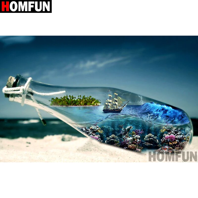 

Набор для алмазной вышивки HOMFUN A01329, алмазная живопись «бутылка, пейзаж», вышивка крестиком, 5D украшение для дома