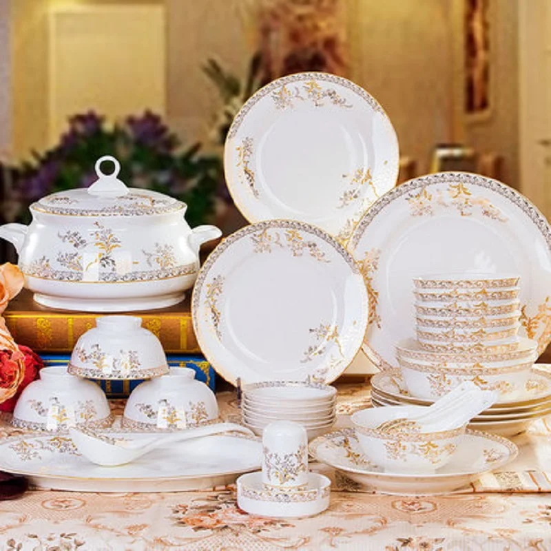 

guci Jingdezhen ceramics 56 pieces bowl dishes head bone china tableware set