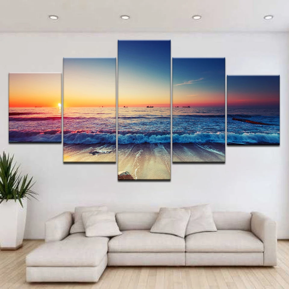The sunset sea beach seascape 5 панелей HD Печать Современная Настенная фотография для