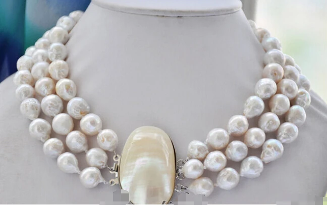 

3strands 13mm white almost round keshi reborn Edison pearl necklace Factory Wholesale price Women Gift word Jewelry